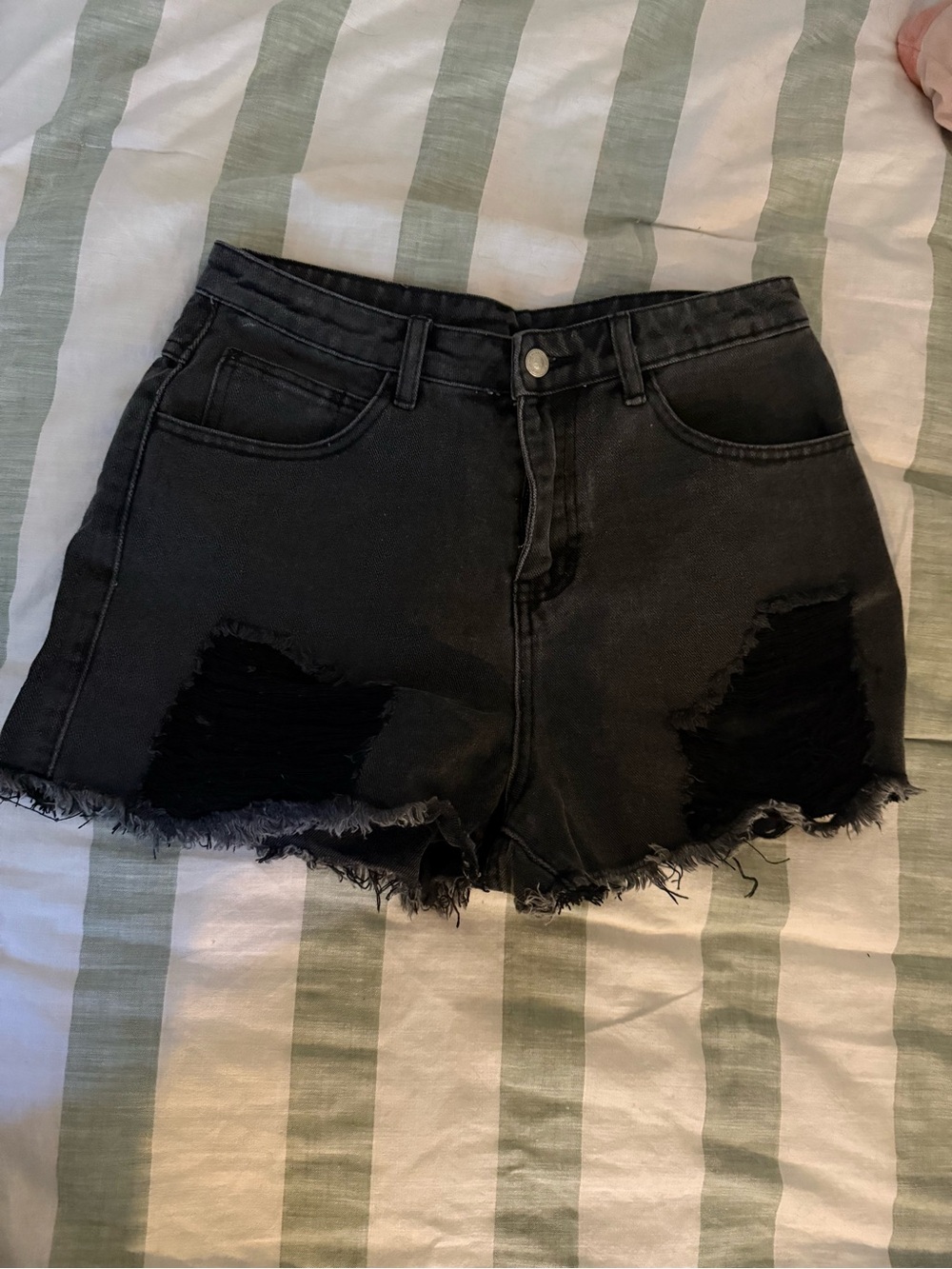 Princess Polly Black Distressed High Rise Jean Shorts